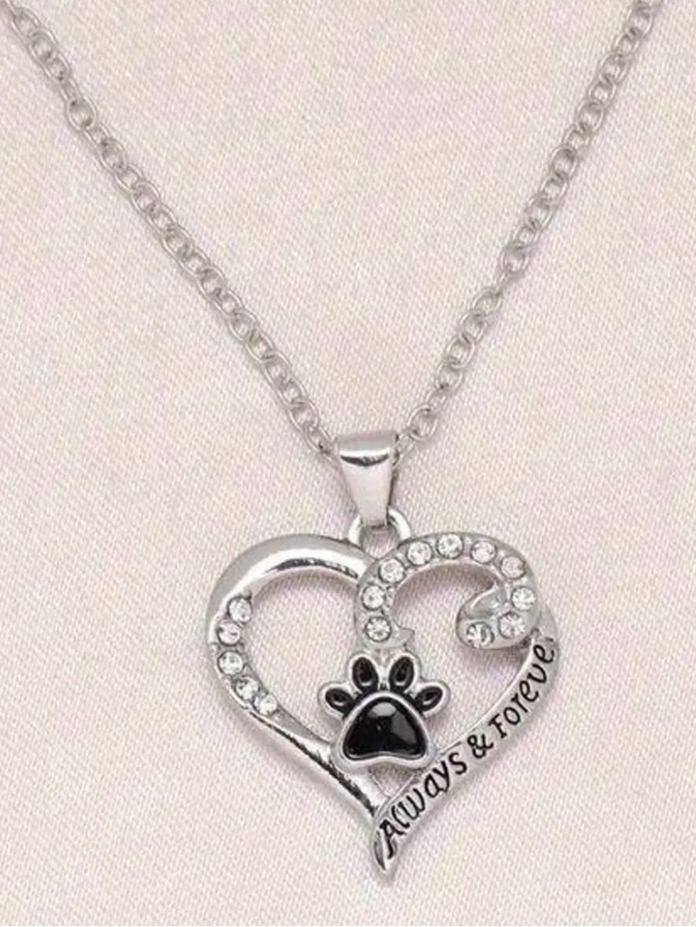 S925 Sterling Silver Puppy Dog Cat Pet Paw Print Love Heart Pendant Necklace 18